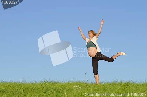 Image of pregnant woman on meadow