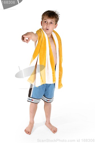 Image of Beach boy pointing