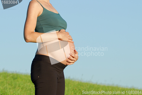 Image of pregnant woman on meadow