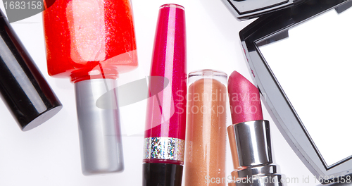 Image of set of cosmetic makeup products