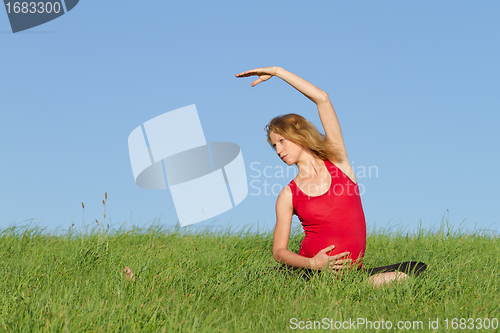 Image of pregnant woman on meadow