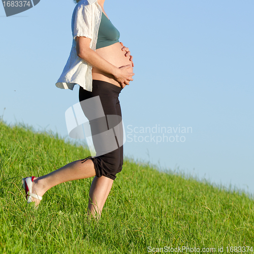 Image of pregnant woman on meadow