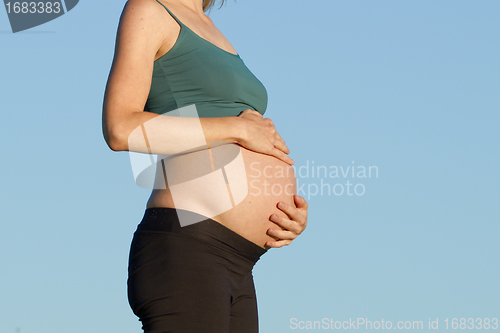 Image of pregnant woman on meadow