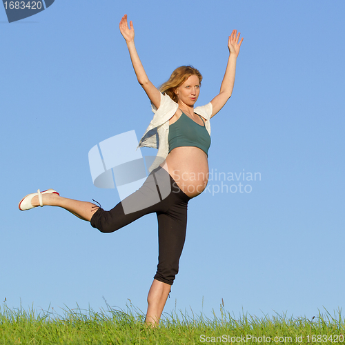 Image of pregnant woman on meadow