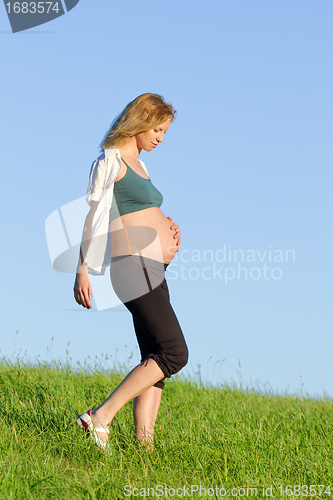 Image of pregnant woman on meadow