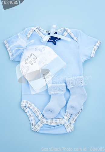 Image of Blue baby clothes for infant boy