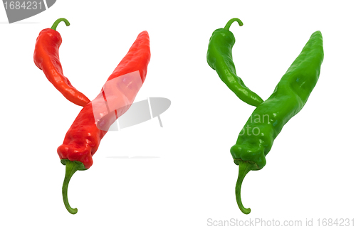 Image of Letter Y composed of green and red chili peppers