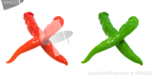 Image of Letter X composed of green and red chili peppers