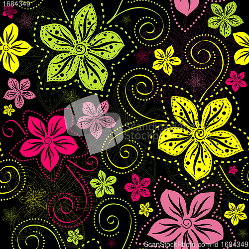 Image of Seamless black floral pattern