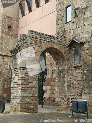 Image of Remain of the roman wall gate aqueduct, Barcelona, Spain.