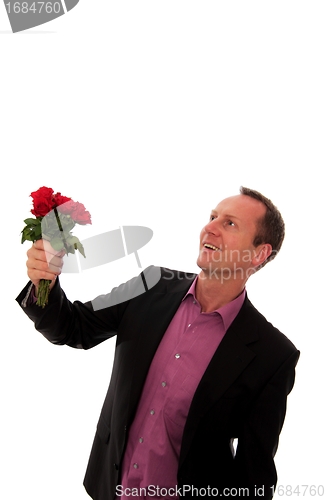 Image of Man gives a bunch of flowers