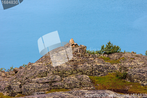 Image of pyramids of stones on the beach