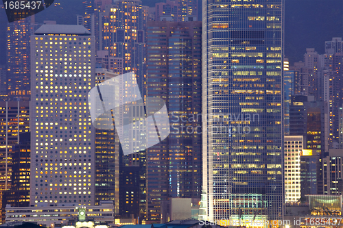 Image of business buildings at night in Hong Kong