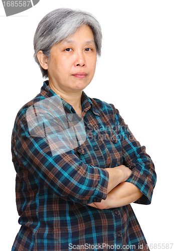 Image of mature asian woman over white background