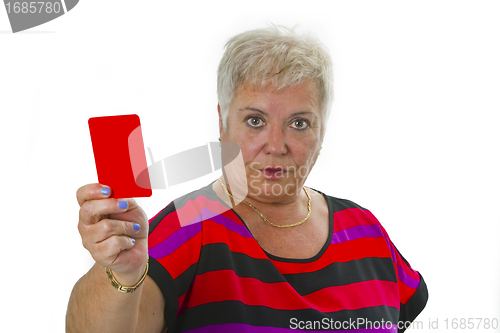 Image of Female senior shows red card