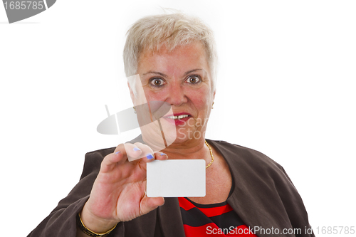 Image of Female senior with business card