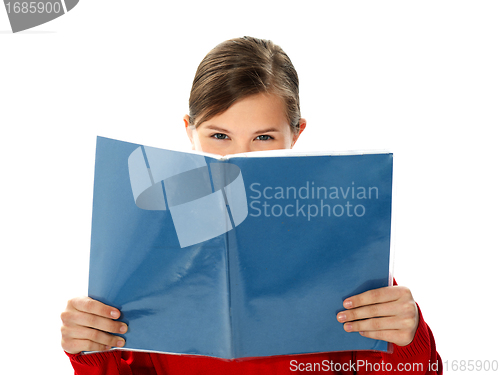 Image of Intelligent school girl reading study book