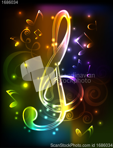 Image of neon treble clef. vector illustration