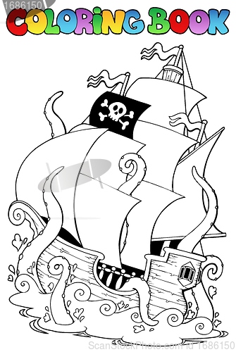 Image of Coloring book with pirate ship 1