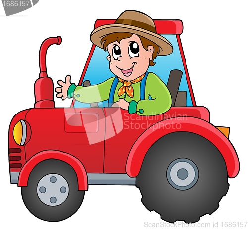 Image of Cartoon farmer on tractor