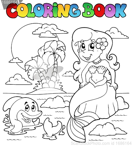 Image of Coloring book ocean and mermaid 1