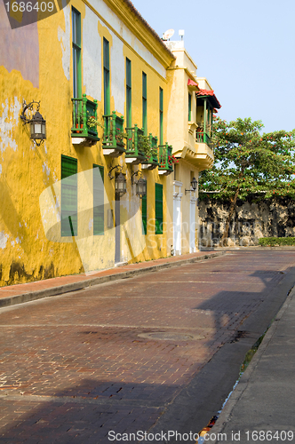 Image of colorful street historic architecture Cartagena Colombia South A