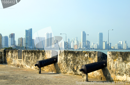 Image of historic cannons The Wall Cartagena Colombia South America view 