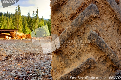 Image of tractor wheel in the mountains