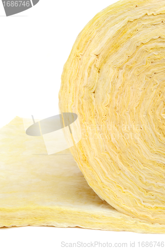 Image of Roll of fiberglass insulation material, isolated on white background.