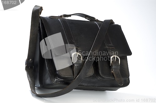 Image of hand made black leather bag