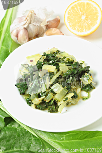 Image of Swiss chard with garlic and lemon vertical