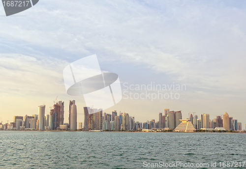 Image of Doha skyline at sunset