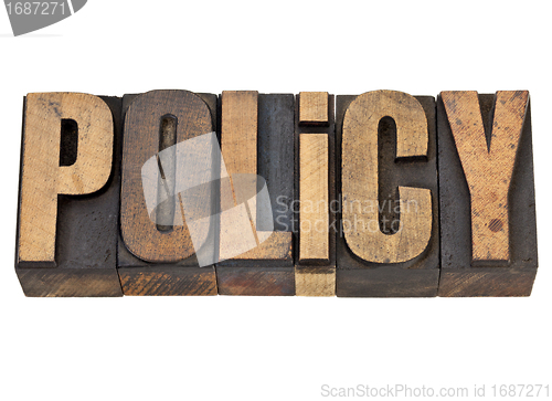 Image of policy word in letterpress type