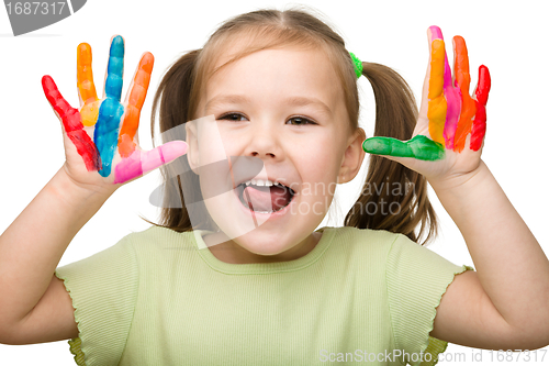 Image of Cheerful girl with painted hands