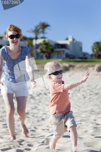 Image of mother and son at the beach