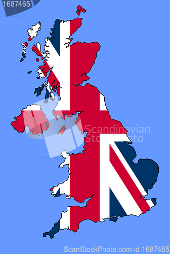 Image of UK map over blue sea