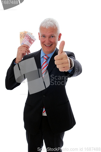 Image of Businessman with thumb up and money