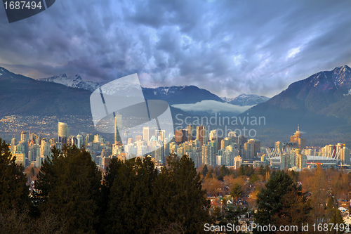 Image of Vancouver BC City Skyline with Mountains