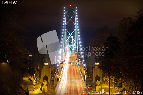 Image of Lions Gate Bridge Entrance at Night