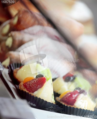 Image of Delicious pastries in shop window