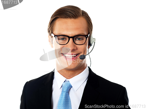 Image of Closeup shot of male customer support member