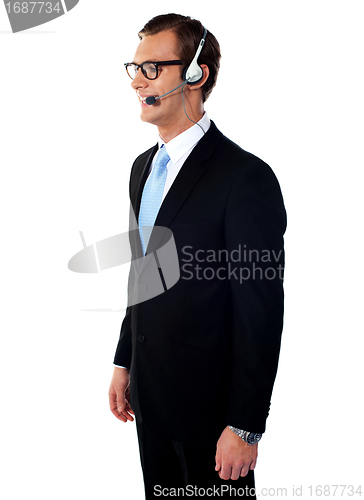 Image of Handsome smiling help-desk male executive