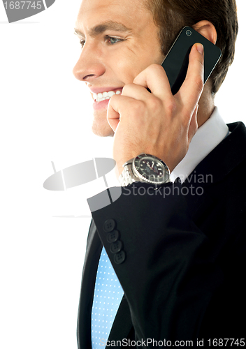 Image of Cropped image of young businessman talking