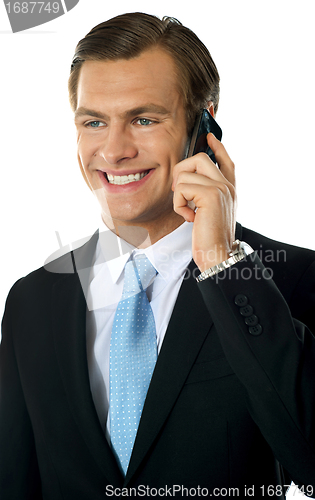 Image of Businessman communicating via cellphone