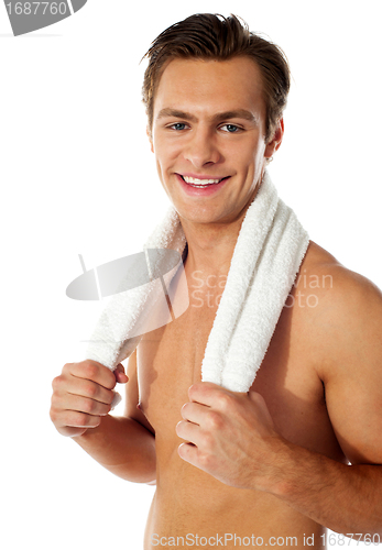 Image of Sexy attractive male with towel around his neck
