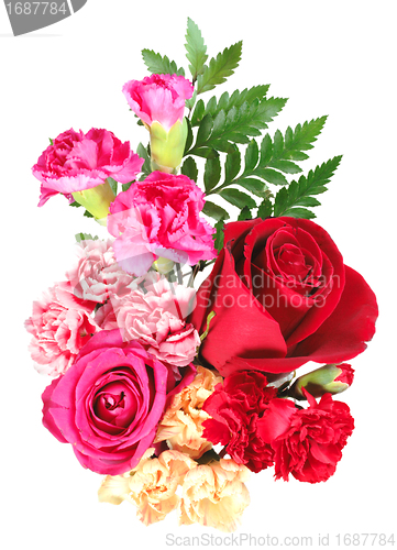 Image of Bouquet of orange, pink and red flowers