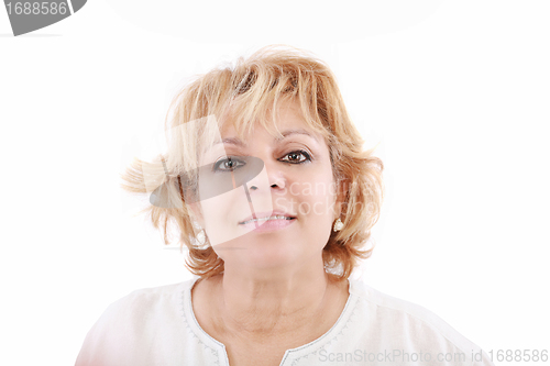 Image of Portrait of pretty mature woman against white background 