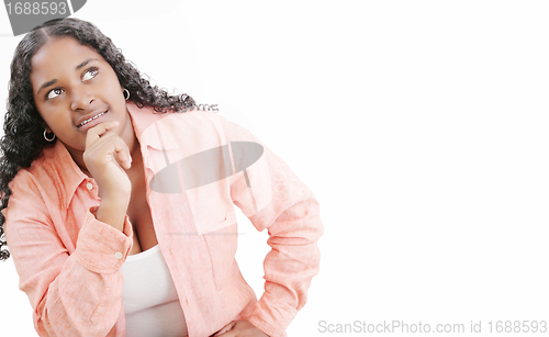 Image of smiling happy fat beautiful young african woman