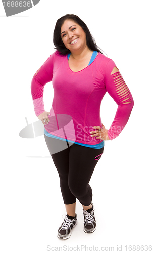 Image of Hispanic Woman In Workout Clothes on White