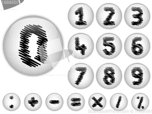 Image of Alphabet Scribble Numbers in shiny White Buttons